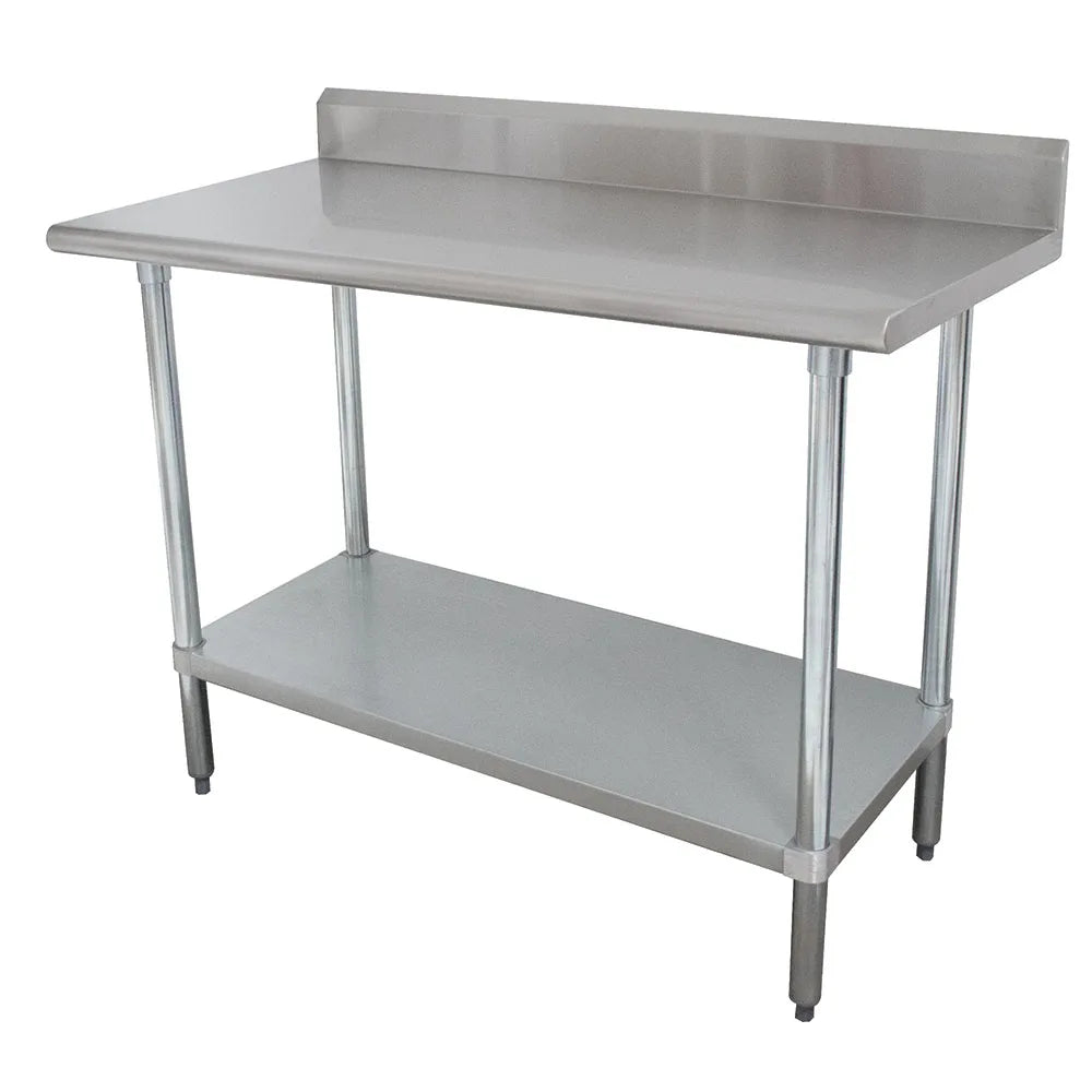 Advance Tabco KSLAG-244 48" x 24" 16 ga Work Table w/ Undershelf & 430 Series Stainless Top, 5" Backsplash