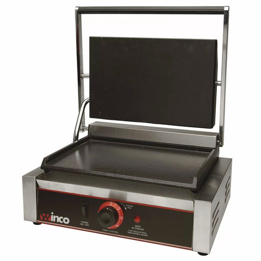 Winco ESG-1 Commercial Panini Press Cast Iron Smooth Plates, 120v