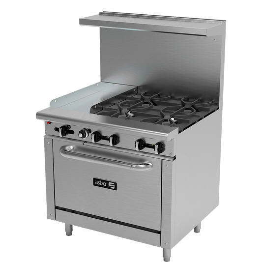 Asber Gas Flat Griddle 4 Burners with Oven 36" AEMR-G12-B4-36