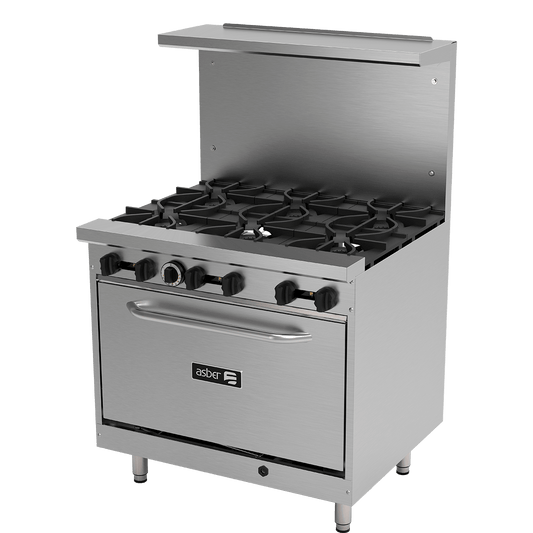 Asber Gas Range with Oven 36" AER-6-36