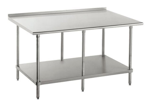 Advance Tabco SFLAG-308 96" x 30" 16 ga Work Table w/ Undershelf & 430 Series Stainless Top, 1 1/2" Backsplash