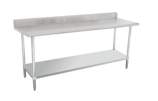 Advance Tabco KSLAG-247 84" X 24" 16 ga Work Table w/ Undershelf & 430 Series Stainless Top, 5" Backsplash